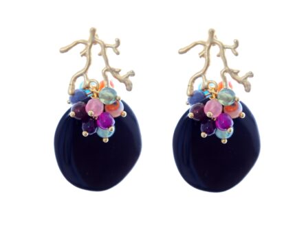 Pendientes con bolas de piedra Ágata en tonos multicolor - Imagen 1
