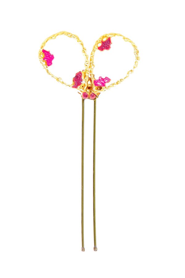 Horquilla dorada pintada en rosa y malva