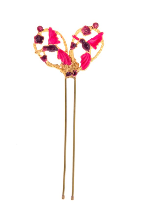 Horquilla de pájaros pintada en morado y rosa