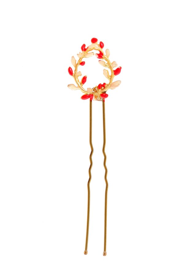 Horquilla de hojas pintada en beige y coral