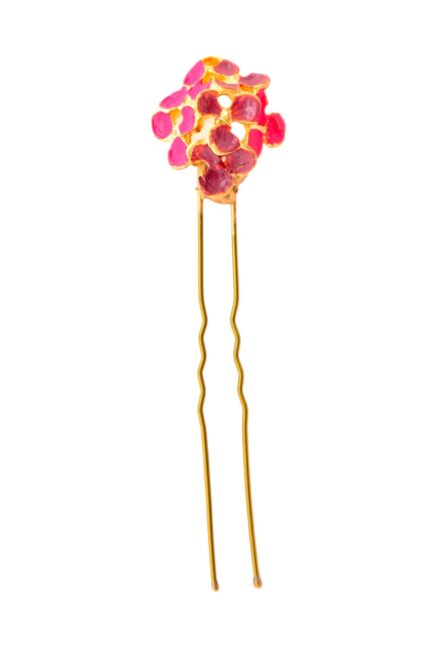 Horquilla de flores esmaltado en rosa y malva - Imagen 1