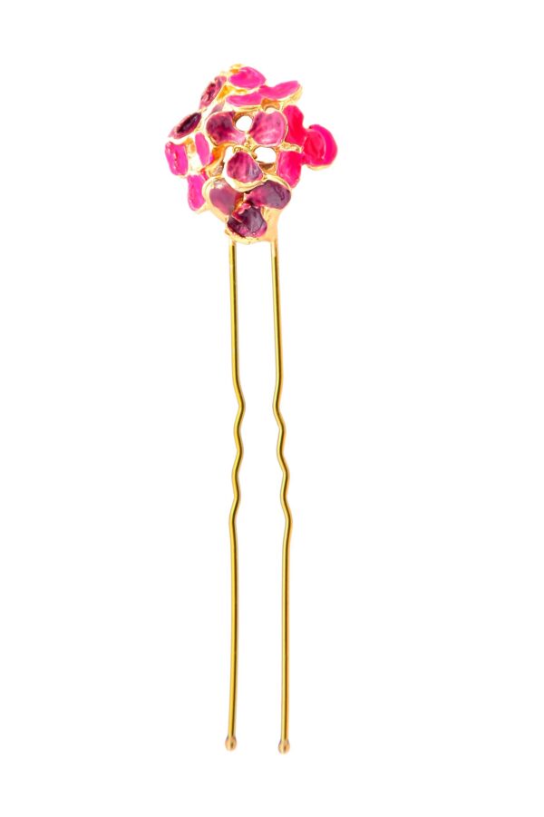 Horquilla de flores esmaltado en rosa y morado