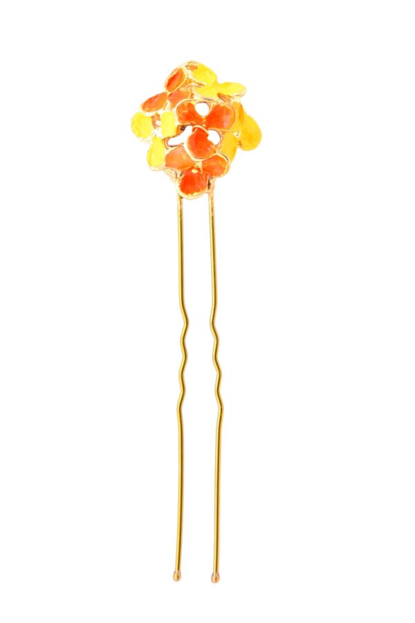 Horquilla de flores esmaltado en naranja y amarillo