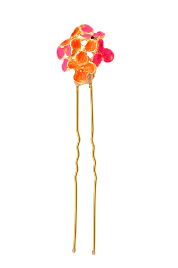Horquilla de flores esmaltado en naranja y rosa