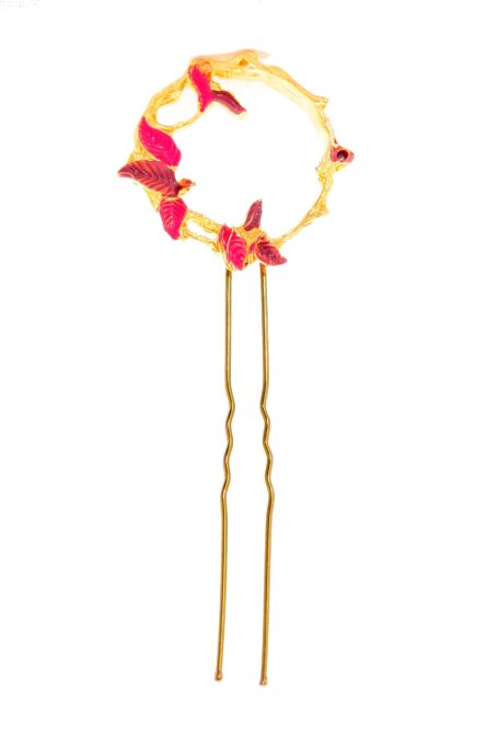 Horquilla de enredadera de hojas esmaltada en malva y rosa - Imagen 1
