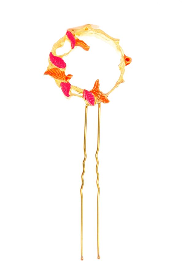 Horquilla de enredadera de hojas esmaltada en rosa y naranja