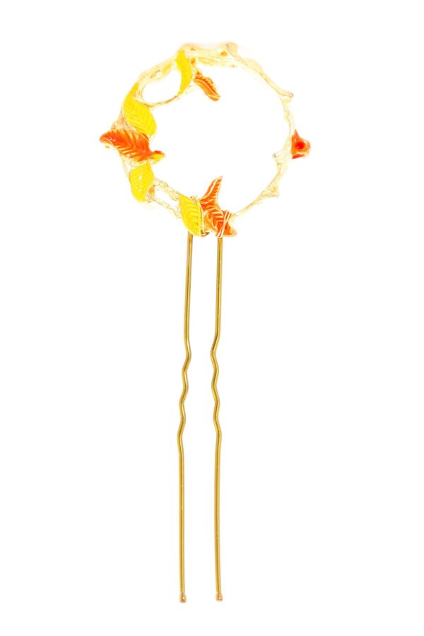 Horquilla de enredadera de hojas esmaltada en naranja y amarillo
