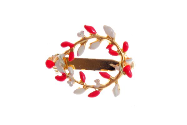 Broche de corona de hojas esmaltado en beige y coral