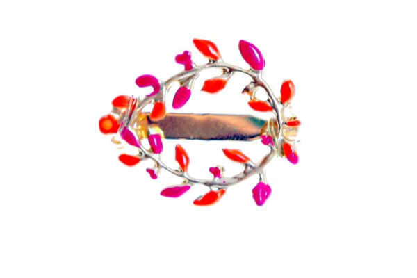 Broche de corona de hojas esmaltado en naranja y rosa