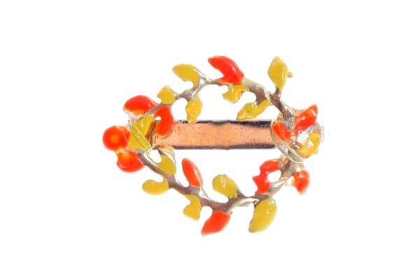 Broche de corona de hojas esmaltado en amarillo y naranja