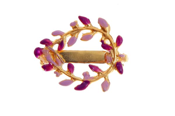 Broche de corona de hojas esmaltado en lila y morado