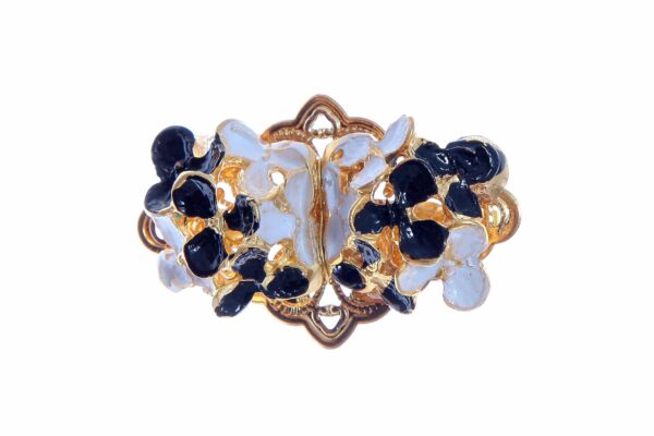 Broche de flores esmaltado en blanco y negro