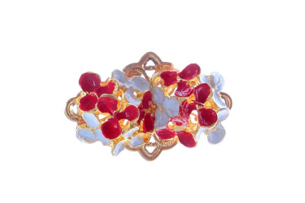 Broche de flores esmaltado en rojo y blanco