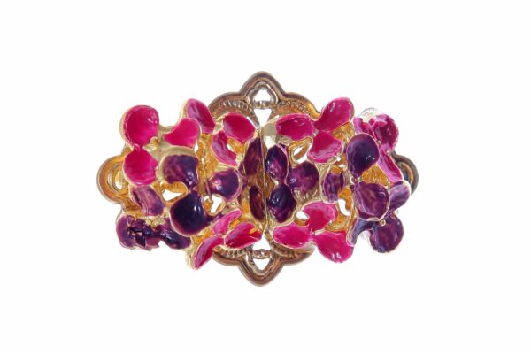 Broche de flores esmaltado en morado y rosa