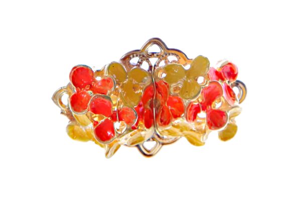 Broche de flores esmaltado en naranja y amarillo