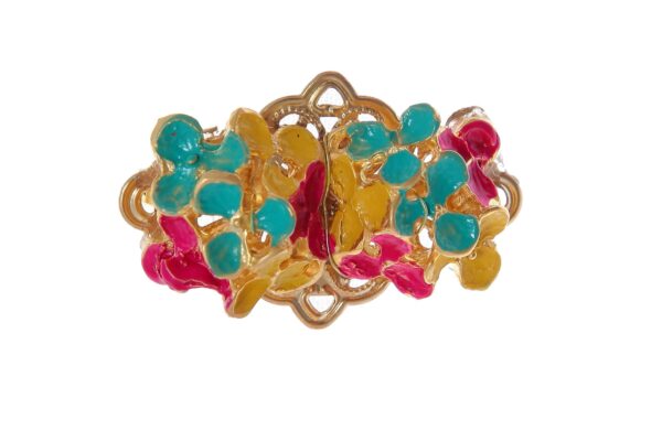Broche de flores esmaltado en amarillo, aguamarina y rosa