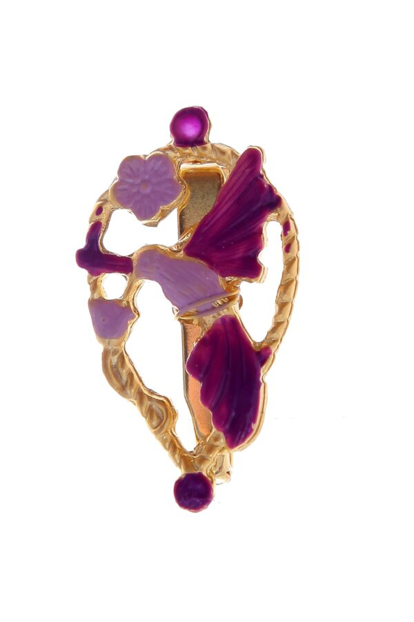 Broche de pájaros esmaltado en morado y lila