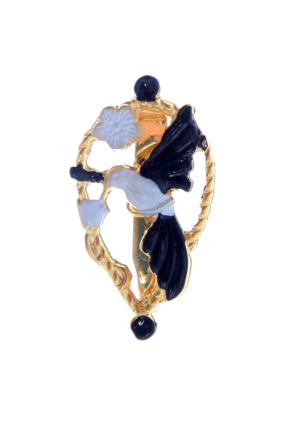 Broche de pájaros esmaltado en blanco y negro