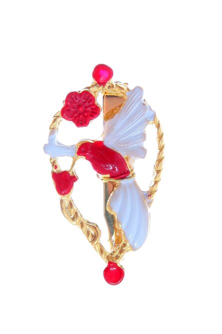 Broche de pájaros esmaltado en rojo y blanco - Imagen 1