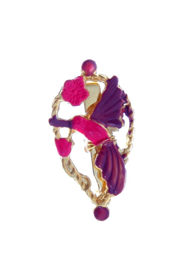 Broche de pájaros esmaltado en malva y rosa