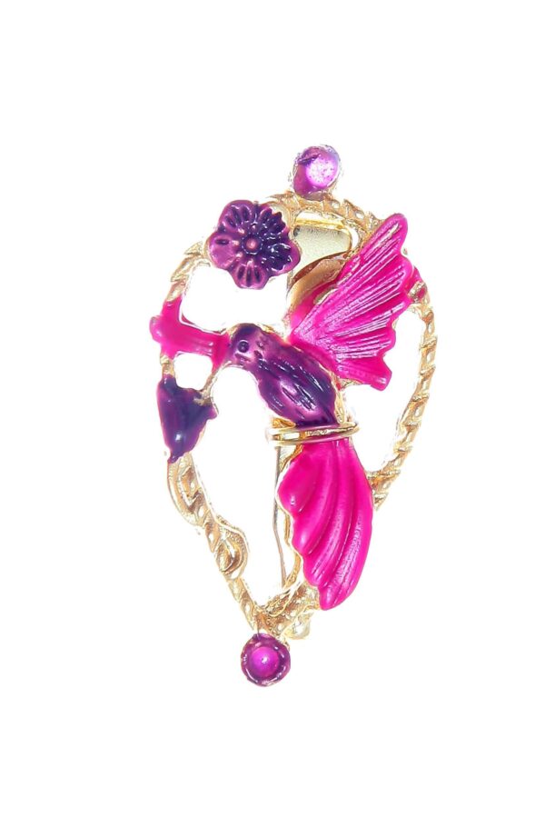 Broche de pájaros esmaltado en morado y rosa