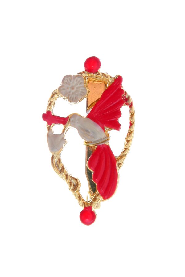 Broche de pájaros esmaltado en beige y coral
