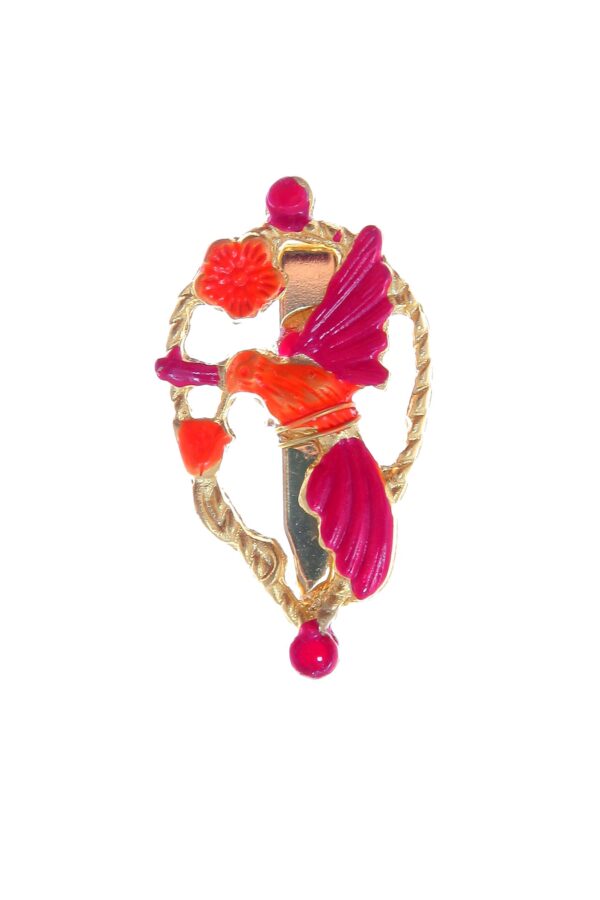 Broche de pájaros esmaltado en rosa y naranja