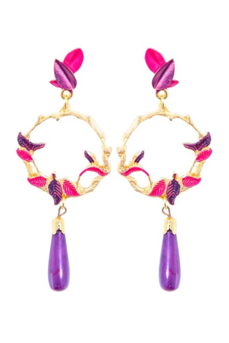 Pendientes de hojas esmaltados en morado y rosa - Imagen 2