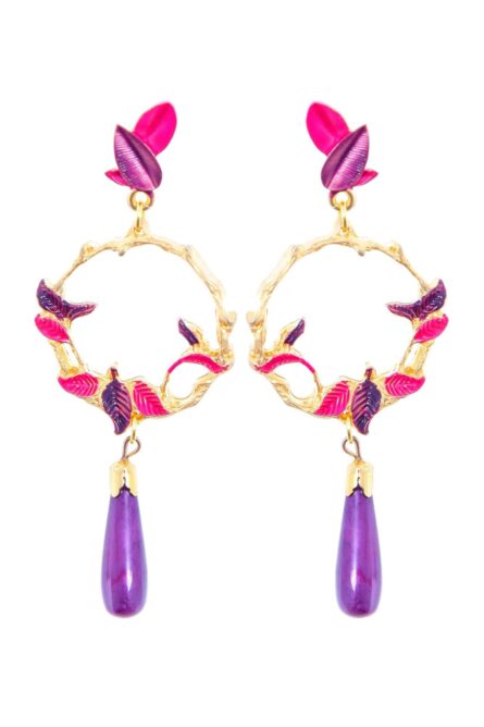 Pendientes de hojas esmaltados en morado y rosa - Imagen 1
