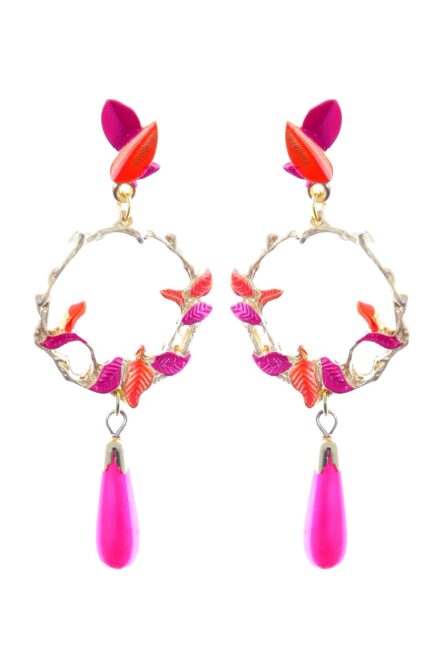 Pendientes de hojas esmaltados en naranja y rosa - Imagen 2