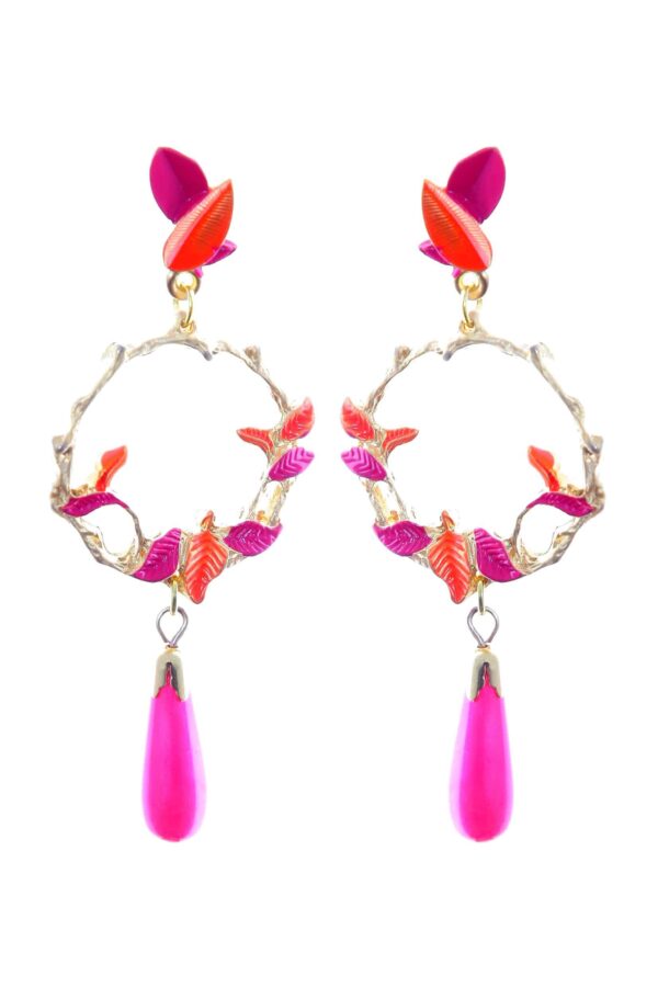 Pendientes de hojas esmaltados en naranja y rosa