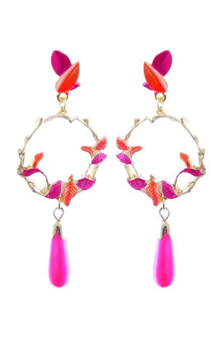Pendientes de hojas esmaltados en naranja y rosa - Imagen 1