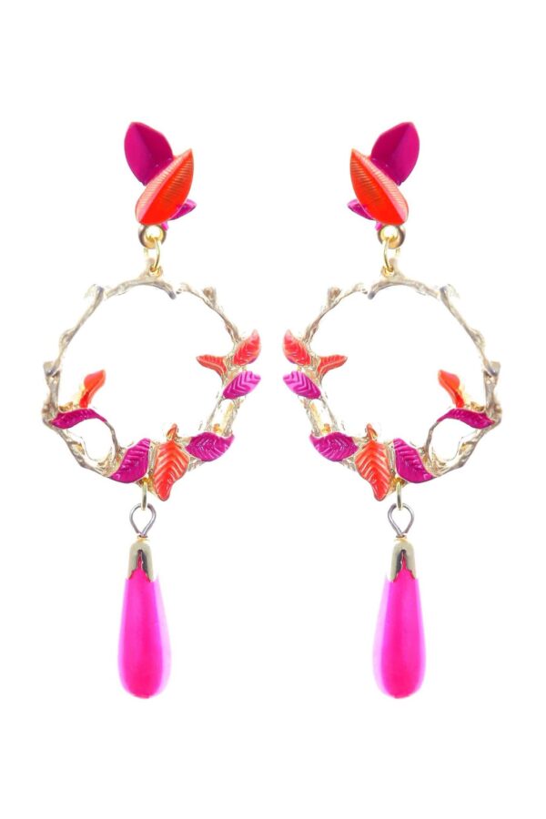 Pendientes de hojas esmaltados en naranja y rosa