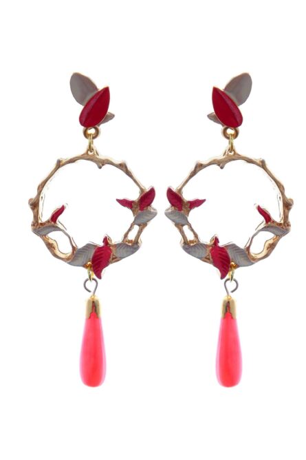 Pendientes de hojas esmaltados en coral y beige - Imagen 1