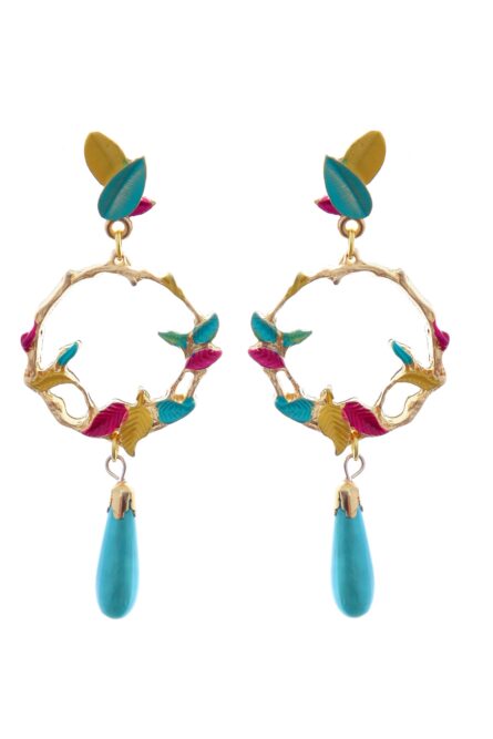 Pendientes de hojas esmaltados en aguamarina, rosa y amarillo - Imagen 2