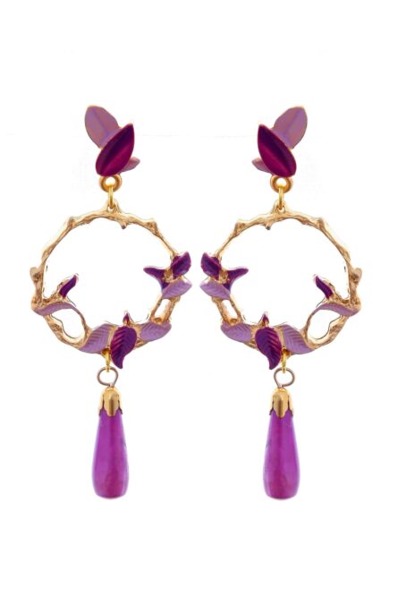 Pendientes de hojas esmaltados en morado y lila - Imagen 2