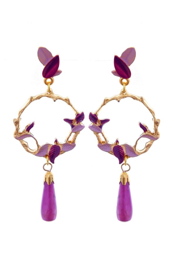 Pendientes de hojas esmaltados en morado y lila