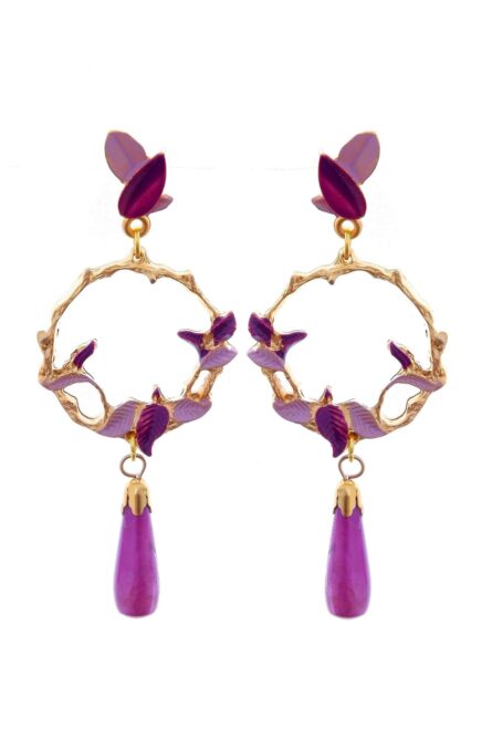 Pendientes de hojas esmaltados en morado y lila - Imagen 1