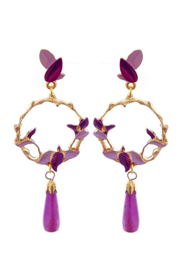 Pendientes de hojas esmaltados en morado y lila