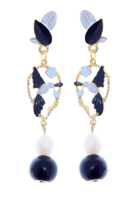 Pendientes de pájaros esmaltados en negro y blanco - Imagen 3
