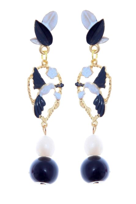 Pendientes de pájaros esmaltados en negro y blanco - Imagen 5