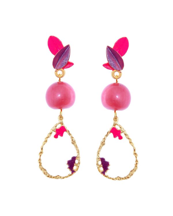 Pendientes de hojas esmaltados en morado y rosa