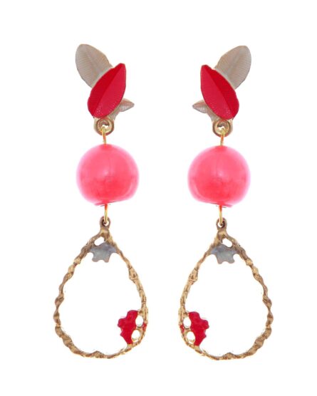 Pendientes de hojas esmaltados en coral y beige - Imagen 1