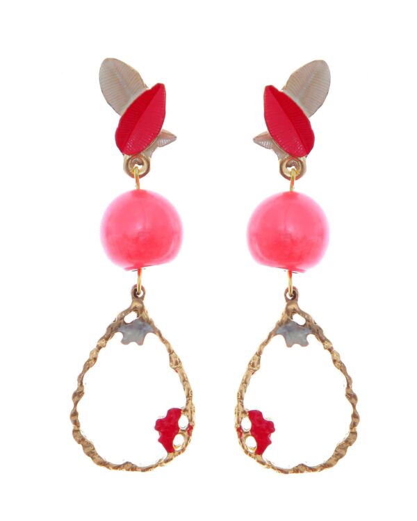 Pendientes de hojas esmaltados en coral y beige