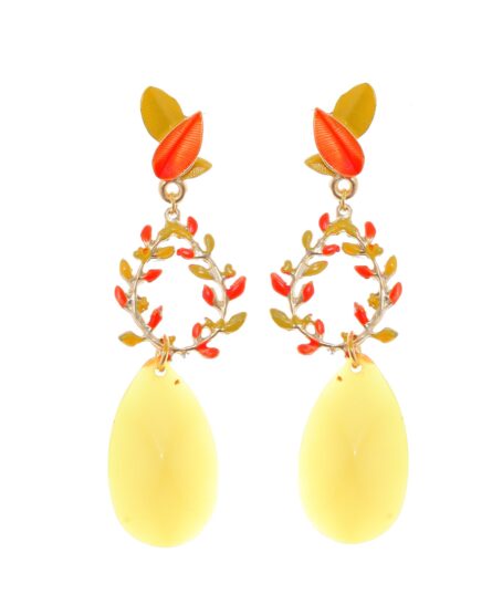 Pendientes de corona de hojas esmaltado en amarillo y naranja - Imagen 1