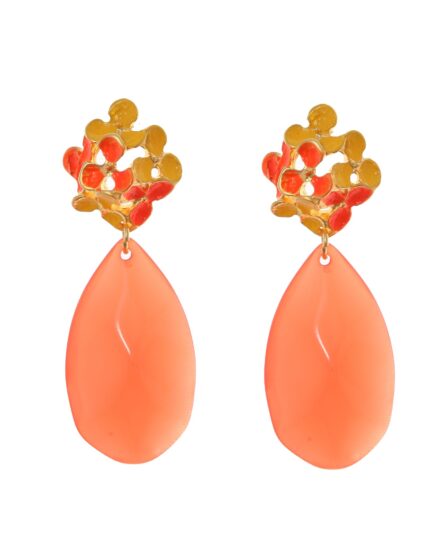 Pendientes de flores esmaltado en amarillo y naranja - Imagen 1