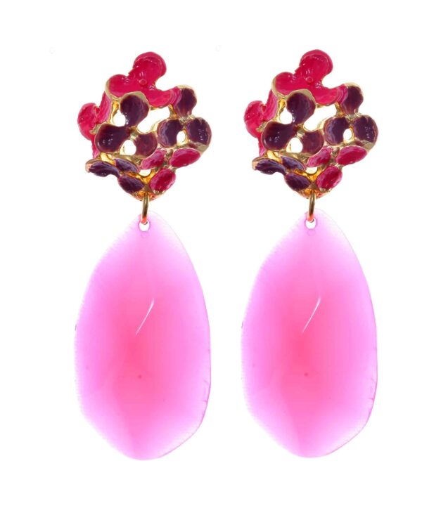 Pendientes de flores esmaltado en malva y rosa