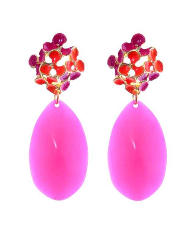 Pendientes de flores esmaltado en rosa y naranja