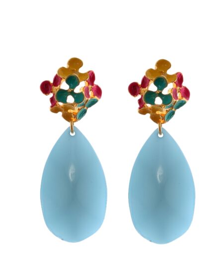 Pendientes de flores esmaltado en Aguamarina, Amarillo y Rosa - Imagen 1
