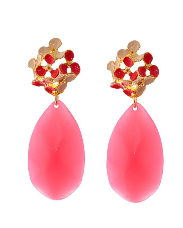 Pendientes de flores esmaltado en Coral y Beige